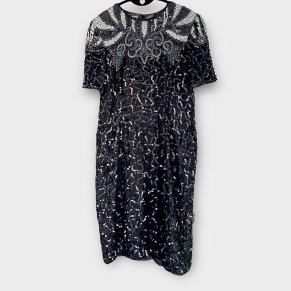 VINTAGE Robert Anthony 100% silk beaded sequin gown size 14 - Picture 1 of 7